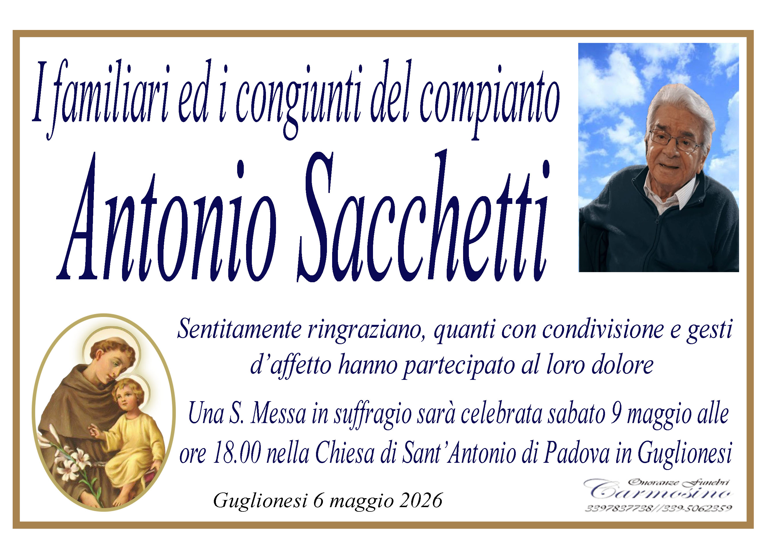 Necrologio Antonio Sacchetti